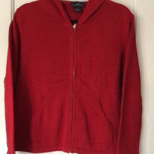 Andrea Viccaro red cardigan with hood. Full zip. 100% cotton. Size Med.‎ NWOT.